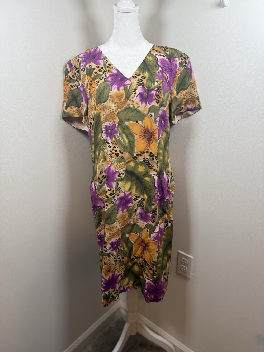 Spenser Jeremy Women's 8 100% Silk Vintage Dress Floral Animal Print 90s Retro